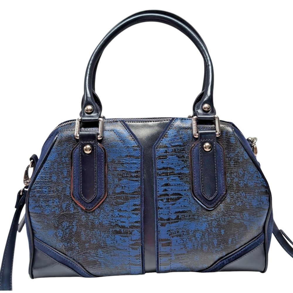 Original Sharif Couture Blue Black Satchel Crossbody Handbag Faux Leather READ - Picture 9 of 16